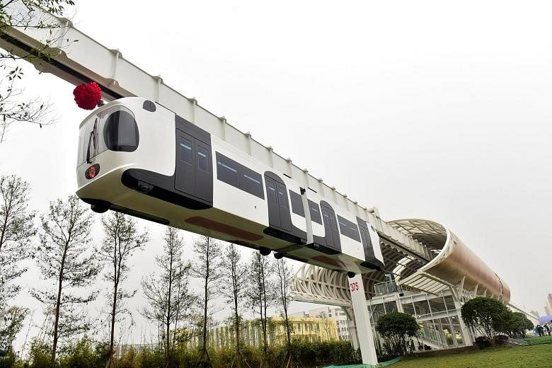 This panda-faced vehicle is China's first suspension monorail driven by lithium batteries. It can run at a speed of 60kmh and carry around 230 passengers, the online China Daily reported on Tuesday. It was put on a test run along a 1.4km track in Che