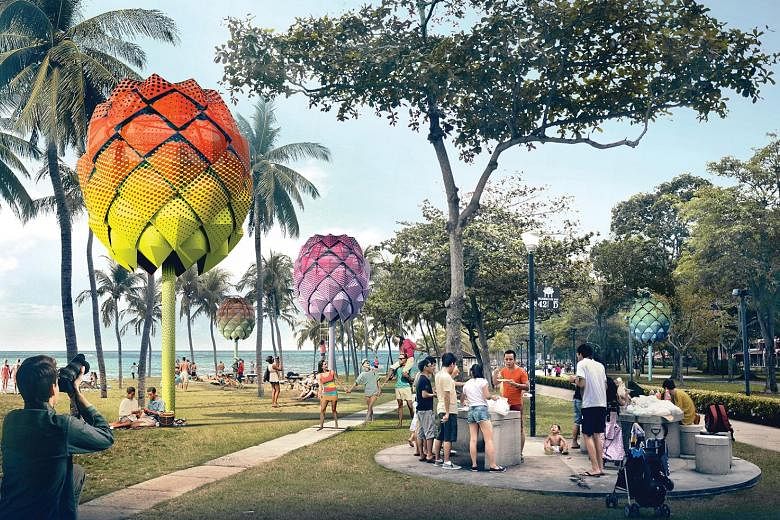The home-grown winners at the World Architecture Festival were Spark Beach Hut concept (left) by Spark Architects and Woha's Kampung Admiralty project (above). Australian-born, Singapore-based designer Emma Maxwell's Flume Lighting Collection, which 