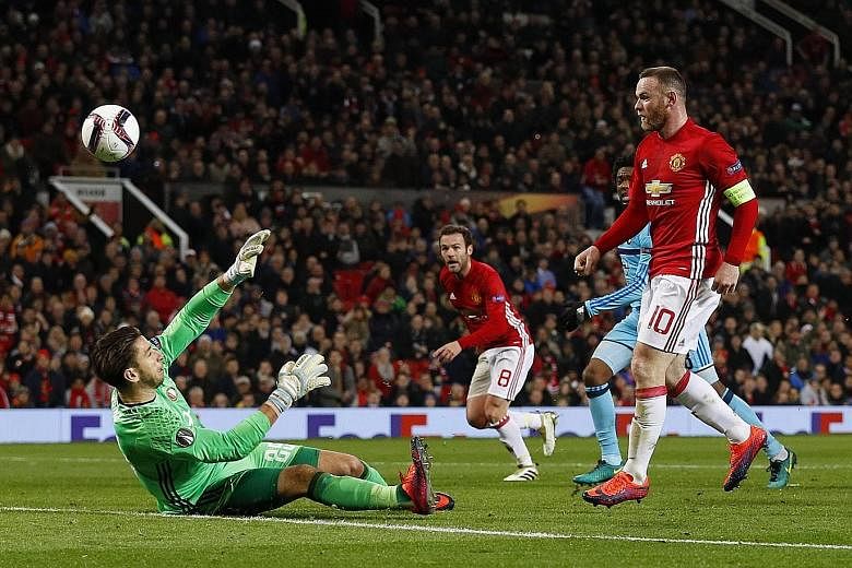 Wayne Rooney (No. 10) scoring his 39th European goal for Manchester United in the 4-0 Europa League win against Feyenoord on Thursday. Rooney, who was recalled after he was benched for Saturday's 1-1 draw with Arsenal, bounced back from a week of cri