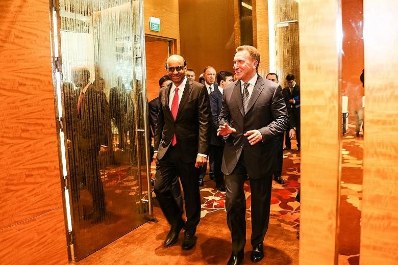 DPM Tharman and Russian First Deputy Prime Minister Igor Shuvalov participated in a keynote dialogue at the Russia-Singapore Business Forum yesterday. They had a discussion on the global environment, economic priorities in Russia and Singapore and op