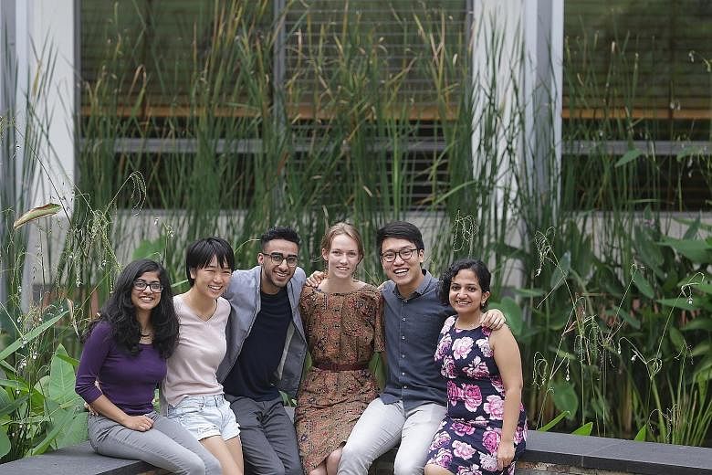 Yale-NUS has an intercultural engagement programme. Some of those involved in it are (from left) students Vasudha Kataruka, Annette Wu, staff member Salman Ahmad Safir; students Kei Franklin, Khwa Zhong Xuan and staff member Sara Pervaiz Amjad. The s