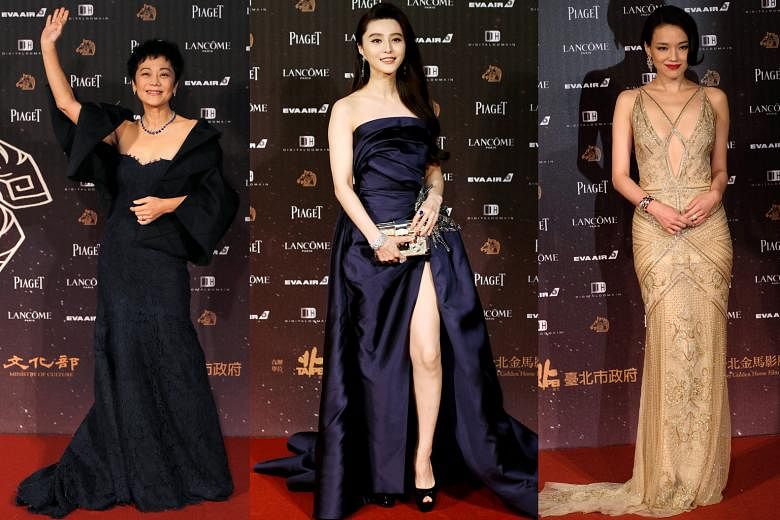 Left: “Fashions fade, style is eternal,” as designer Yves Saint Laurent said. And Taiwanese actress Sylvia Chang is an eternal star, radiating timeless elegance in a simple gown with discreet details. Centre: Fan Bingbing’s Elie Saab gown looks dated. It 