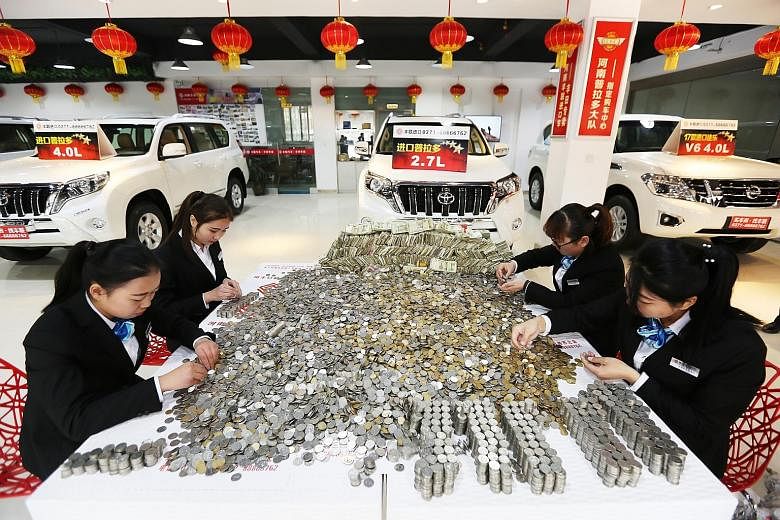 A man in central China has made headlines for using bags of small change to buy a car worth 400,000 yuan (S$82,600). The man, who was not named by Chinese media, brought sacks of coins and small-denomination notes to a car dealer in Zhengzhou, centra