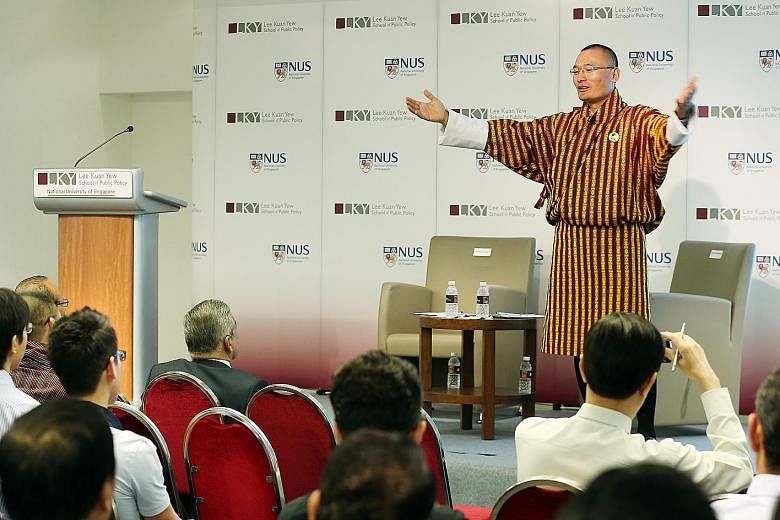 Bhutan's Prime Minister Tshering Tobgay during his lecture yesterday, which was on his country's road to democracy.