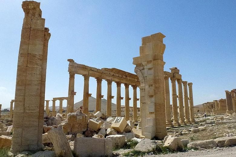 Remains of the Arch of Triumph in the ancient Syrian city of Palmyra in March. It was destroyed by ISIS in October last year.