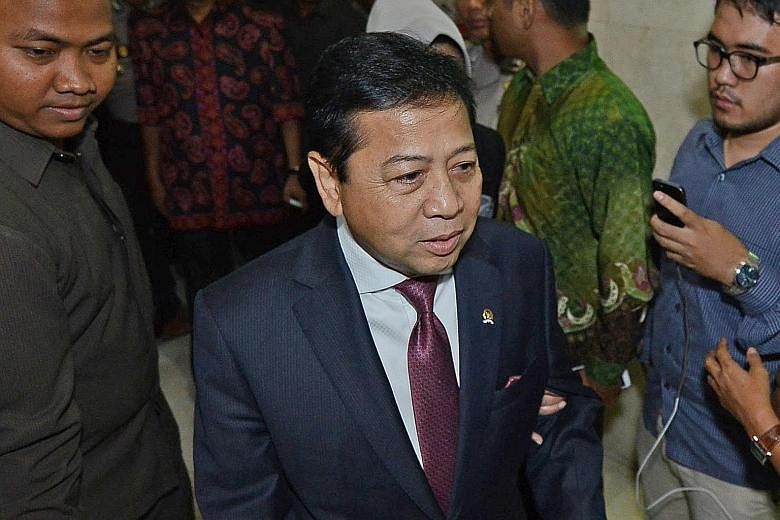 Mr Setya (right with purple tie) was appointed as Speaker in October 2014 but was forced to step down last December after he was accused of trying to seek kickbacks from the Indonesian subsidiary of a US-based mining firm. But the allegation was neve