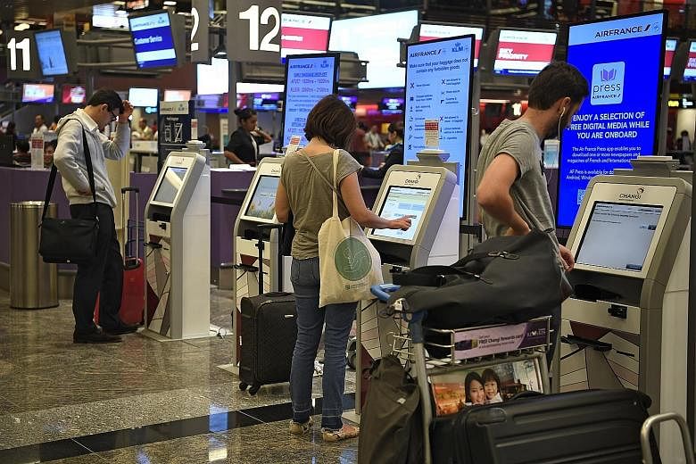 Changi Airport provides check-in kiosks at Terminals 1, 2 and 3. If you do not have bags to check in, some airlines offer the option of skipping the check-in counter altogether, allowing you to head straight to departure immigration with your mobile-