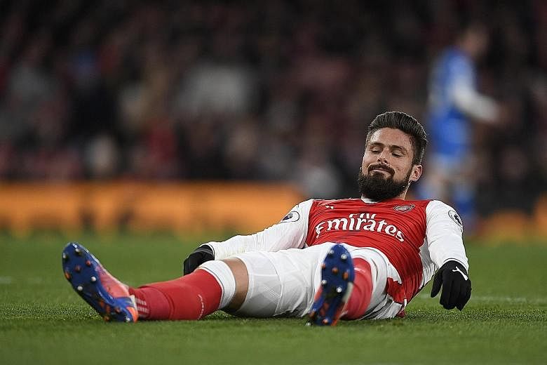 Arsenal forward Olivier Giroud is a doubt for the English Premier League clash at West Ham United today owing to a hamstring problem suffered in last week's 3-1 win over Bournemouth.