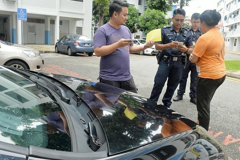 Police were alerted to a case of vandalism in Serangoon North yesterday morning and are investigating. Eyewitnesses said the man pounded the bonnets of more than 10 cars with his fists.
