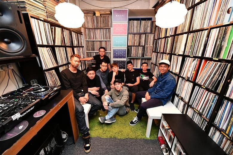 The DJ line-up: (from left) Zushan, Matthew, Andrew Tang, Ghetto, Hong, djB, Jeremy Boon, Lincey (back row) and LeNerd (seated on the floor).