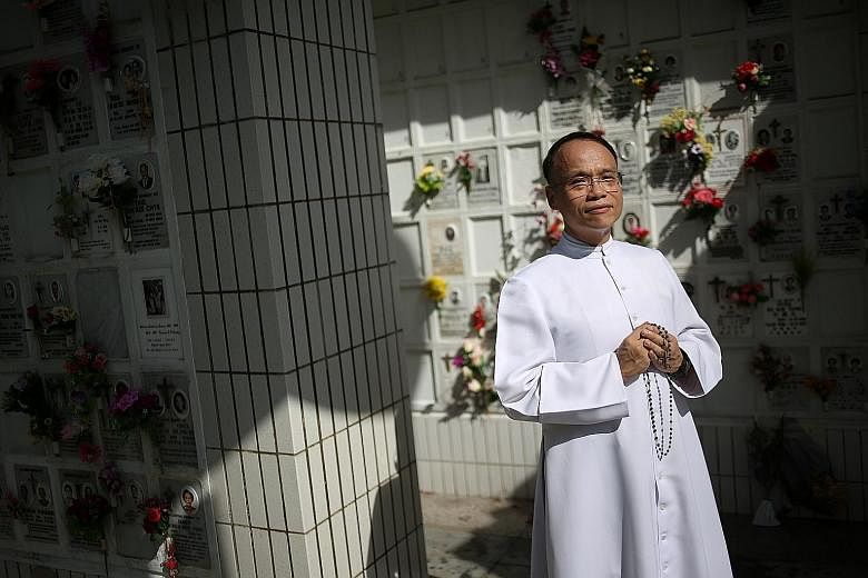 Father Yeo recommends that the ashes of a loved one be interred in a columbarium so he or she can be remembered and prayed for by the community. Cremation is the most popular option chosen by Catholics here.