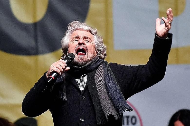 The Five Star Movement is led by Mr Beppe Grillo (left), who has for years advocated a referendum on Italy's euro zone membership status.