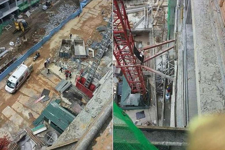 A worker died at this construction site located at the junction of Sembawang Road and Canberra Road yesterday morning. Police are investigating the incident.