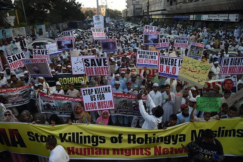 There has been growing international criticism against the persecution of Rohingya Muslims in Myanmar. Street protests have been held in Karachi (left), Kuala Lumpur and Jakarta.