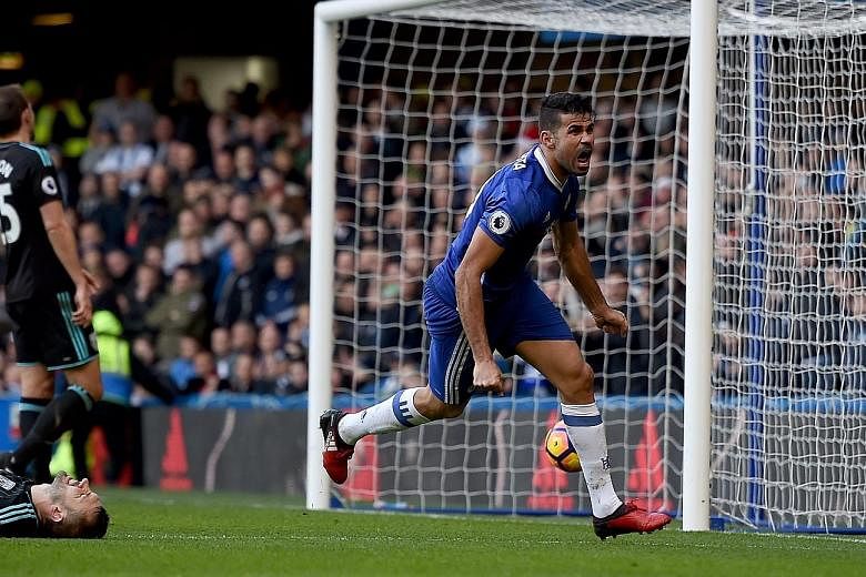 Chelsea's Diego Costa after scoring the only goal of the match, a brilliant left-footed shot and his 12th League goal of the season, against West Brom on Sunday.