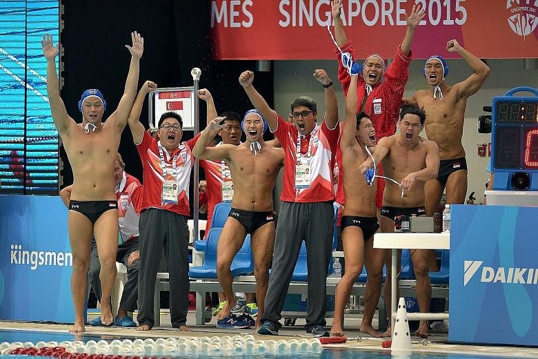 Singapore's water polo team celebrate after defeating Indonesia 15-0 at the SEA Games at OCBC Aquatic Centre last year. They won gold, maintaining the Republic's dominance at the biennial event since 1965.