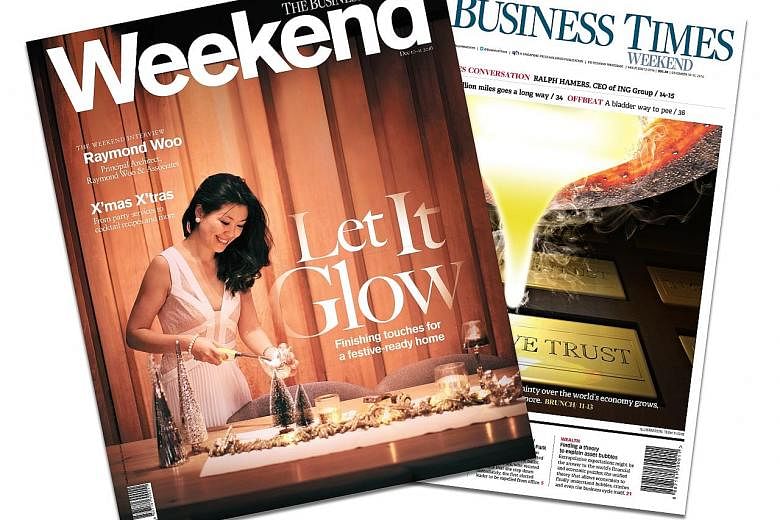 The Business Times Weekend comes with a wrap-around luxury lifestyle magazine called Weekend, which was revamped as a leisurely weekend read during the relaunch.