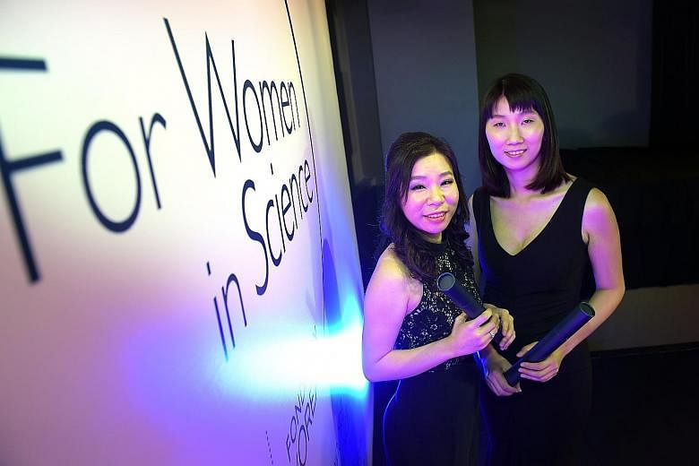 Scientists Shao Huilin (far left) and Wan Yue have been lauded for their research, with Dr Wan calling for more support for women in the field of science.