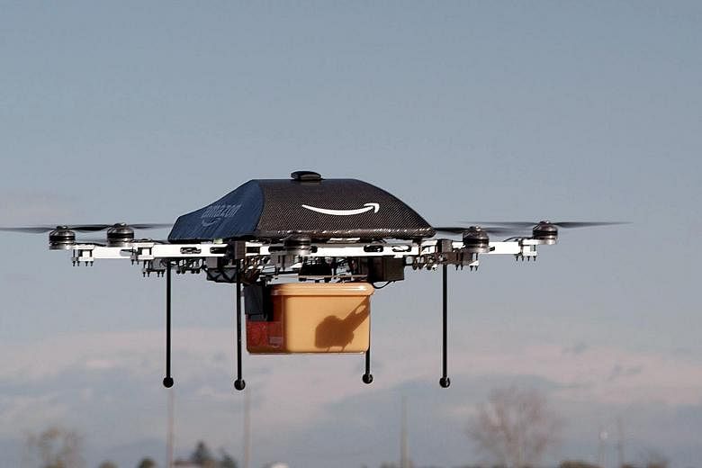A 2013 file photo from Amazon showing a mini-drone that would be used to fly small packages to customers.