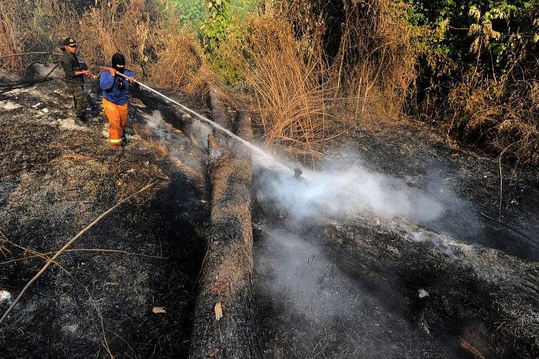 Rangers extinguishing a fire in Seulawah in Aceh province. The Indonesian government has announced a three-year national programme to prevent fires. Efforts will start at the village level.