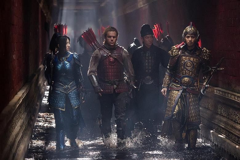 The cast of The Great Wall includes stars such as (from left) Jing Tian, Matt Damon and Andy Lau.