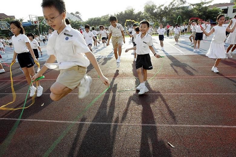 Nanyang Primary School pupils at a skipping event in 2005. During the 2000s, specialist schools, such as the Singapore Sports School, were opened.