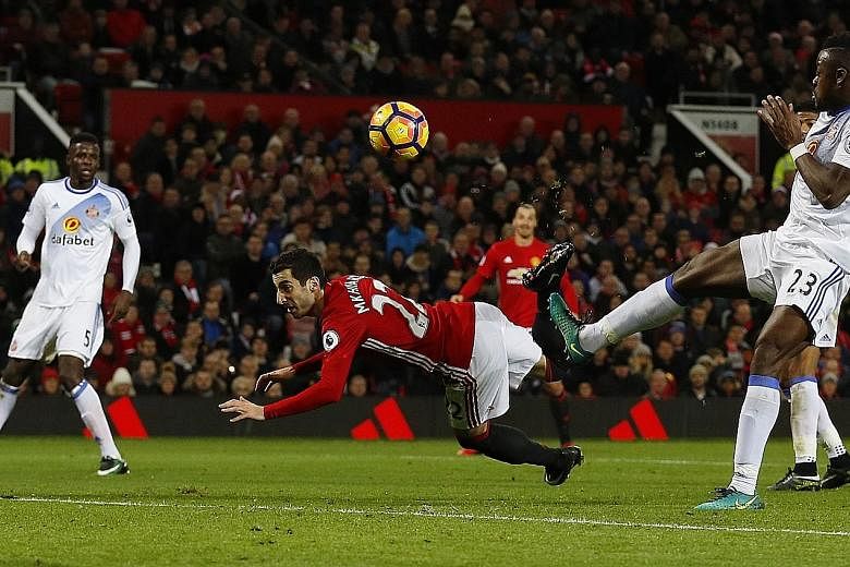 Manchester United's Henrikh Mkhitaryan scoring the third goal against Sunderland with a scorpion kick. The Armenian hailed his strike as the best he had ever scored, epitomising the upturn in form United are enjoying.