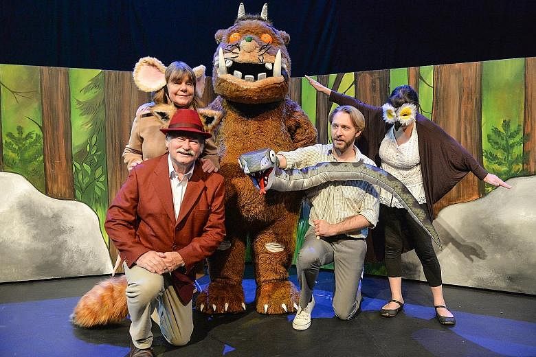 Author Julia Donaldson (second row, left) has roped in her husband Malcolm Donaldson (in red jacket) and her sister Mary Moore (far right) for the show. With them is actor James Huntington.
