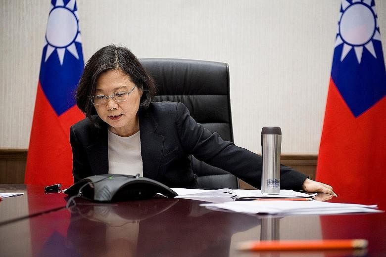 Ms Tsai on the phone with Mr Trump earlier this month. The protocol-breaking phone call was the closest a Taiwanese leader has come to getting formal recognition from Washington since 1979.