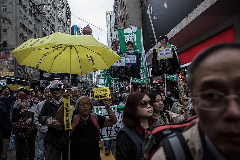 Protesters at a New Year's Day pro-democracy march in Hong Kong.