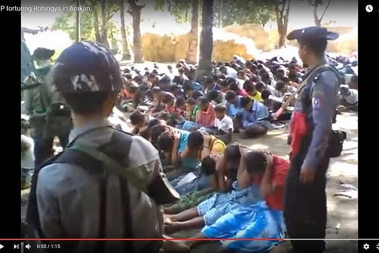Police officers are seen hitting villagers seated in rows on the ground, hands behind their heads. This is the first time the government has pledged to take action over the abuse of Rohingya by security forces.