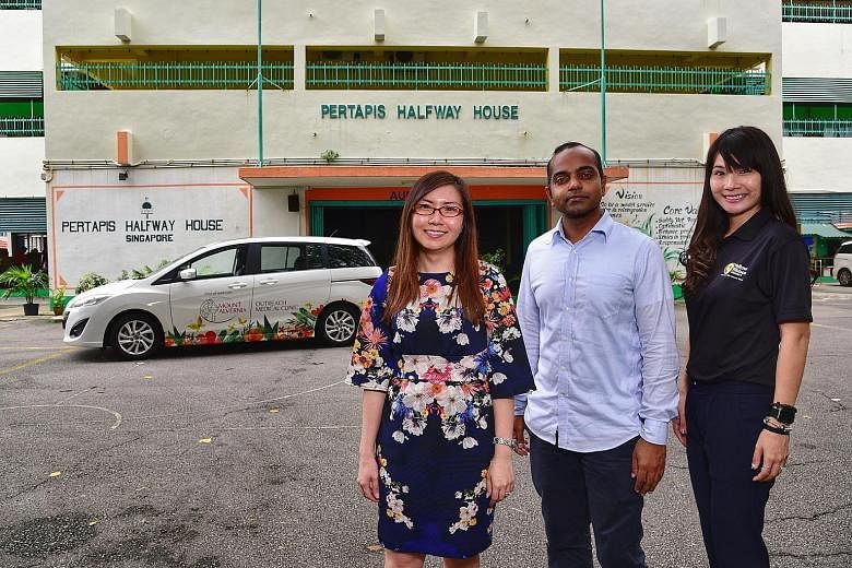(From left) Mount Alvernia Hospital community outreach senior manager Anthea Neo, Pertapis Halfway House caseworker Thajudeen Muhd Equban and Yellow Ribbon Project secretariat Denise Chow say the mobile clinic brings primary care to ex-offenders who 