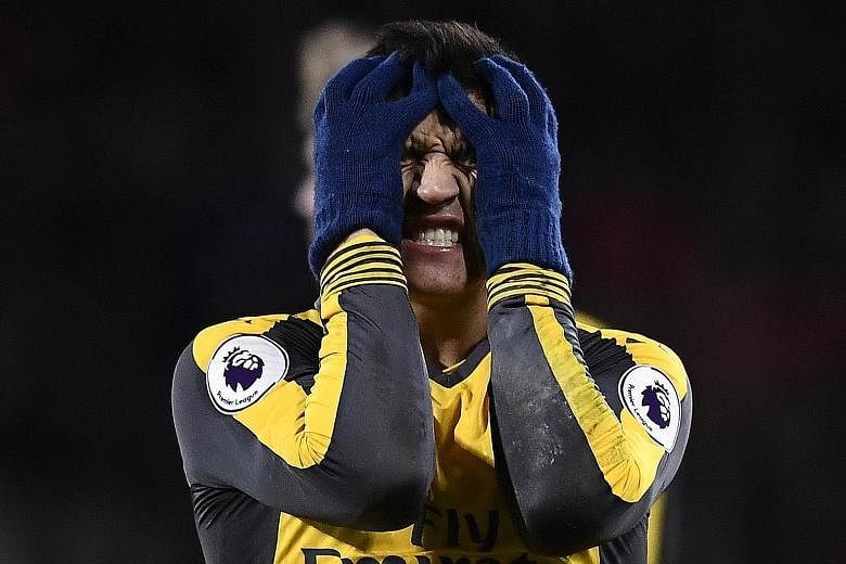 Alexis Sanchez showing his frustration despite helping Arsenal come from 0-3 down to draw 3-3 at Bournemouth in midweek. Manager Arsene Wenger says the Chilean striker is "mentally and physically jaded", so he will not feature at Preston today.