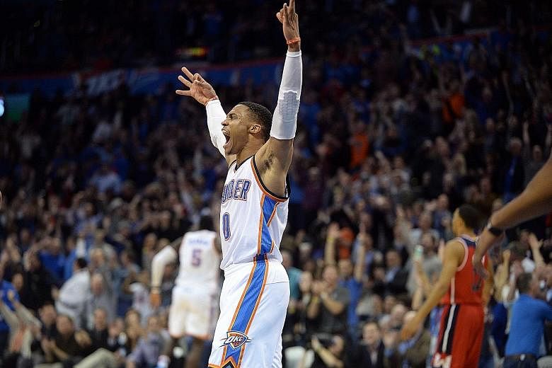 Russell Westbrook has been leading the Oklahoma City Thunder with his all-around intensity this NBA season, and notched his 17th triple-double against the Denver Nuggets on Saturday.