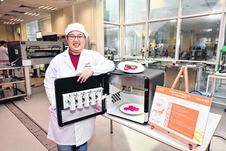 Food science and technology student Danielle Wong says Singapore Polytechnic’s new 3D printer “makes food fun”.