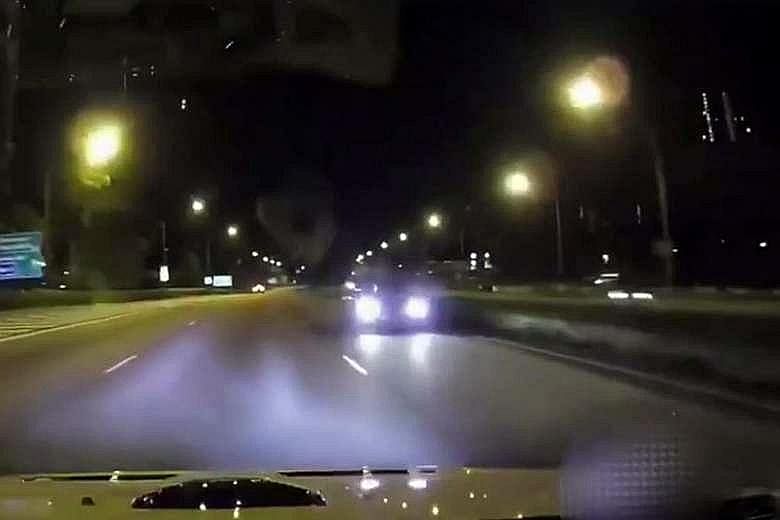 A screenshot from a video showing a driver apparently going against traffic along the AYE towards Tuas on Jan 5. He was arrested and is under investigation for drink driving.