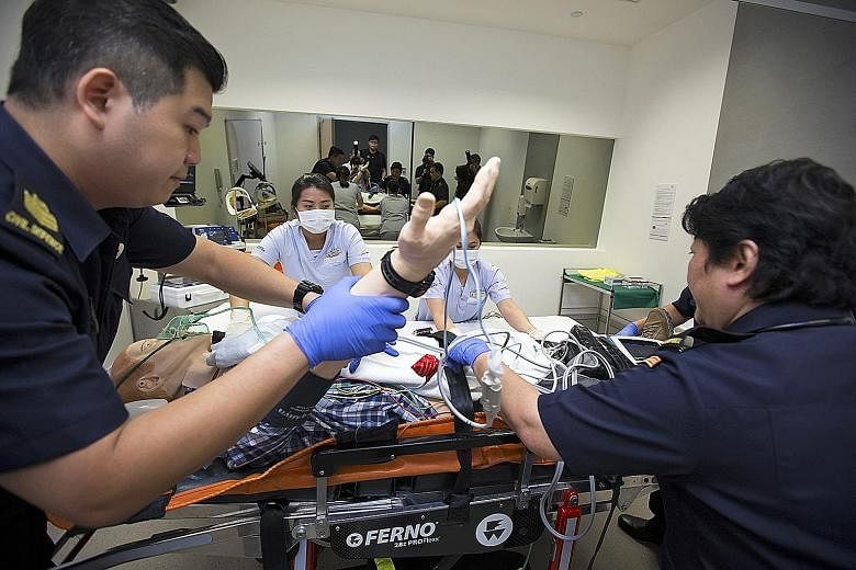 SCDF paramedics will be trained to deal with simulated emergencies at SingHealth's new medical simulation institute, which was launched yesterday to train healthcare staff.
