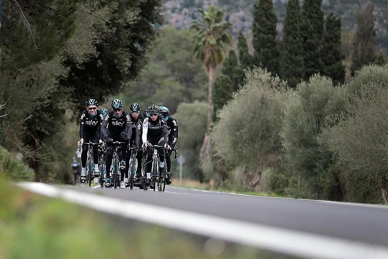 Team Sky riders training in Mallorca. These are far from routine times at the team who have dominated the Tour de France since 2012.