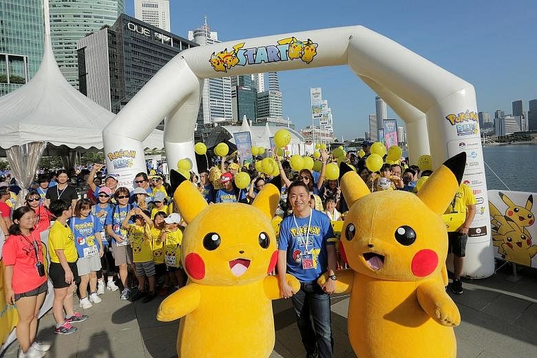 About 6,000 participants aged between four and 76 took part in South-east Asia's first official Pokemon- themed fun run, the Pokemon Run Singapore, at the Promontory @ Marina Bay yesterday morning. Led by Pikachu, one of the world's most-loved Pokemo