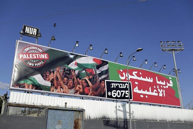 A billboard in Tel Aviv saying "Soon we will be the majority". It is part of a campaign by the Commanders for Israel's Security, a group of Israeli former security officials that supports the two-state solution.