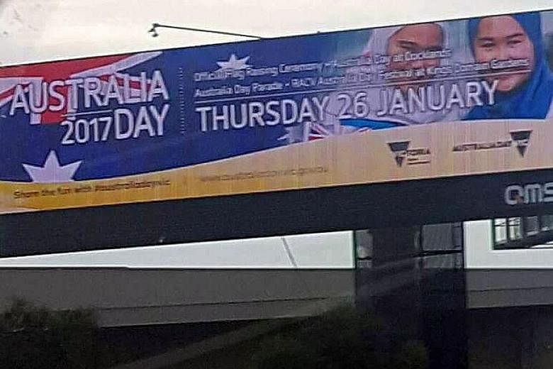 The billboard is one of a dozen paid for by the Victoria state government advertising a festival in a park on Australia Day, the country's national day which falls on Jan 26.