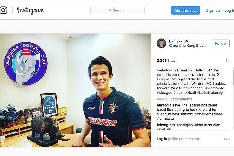 Baihakki Khaizan giving the thumbs-up after finally signing for an S-League club to be able to play close to his family next season.