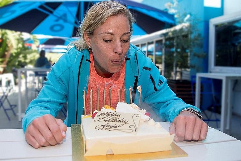 It was no cakewalk for birthday girl Angelique Kerber in the second round of the Australian Open, with the women's top seed and defending champion dropping a set against world No. 89 Carina Witthoeft. Kerber celebrated her 29th birthday with a shaky 