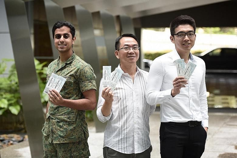 ST readers (from far left) Arush Taneja, Yam Guan Shyh and Chng Hu Ping have won a pair of tickets each to Laneway Festival.