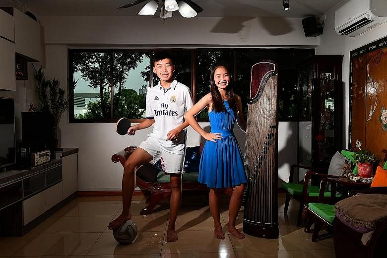 Nicholas, 14, picked up table tennis at age six and recently started playing football too. His sister Jerica, 17, has been playing the guzheng since she was in Primary 1.