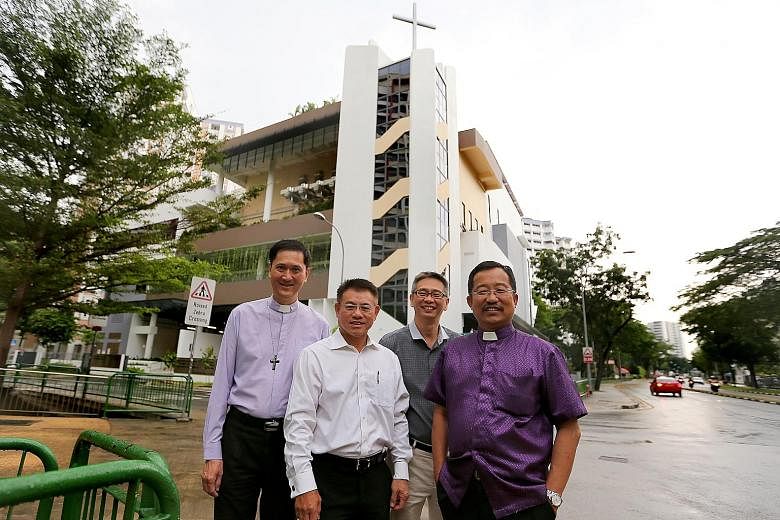 From left: Reverend Chung Tze Lu, building committee chairman Thomas Tan, Reverend Anthony Loh and Bishop Terry Kee from the Jurong Christian Church (Lutheran) outside the new church hub, which houses six Protestant churches of different denomination