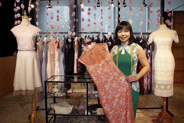 Vivienne Lin (above) of Fuchsia Lane uses soft fabrics such as European linen tweed, Japanese crepe and French and Japanese lace for her qipao.