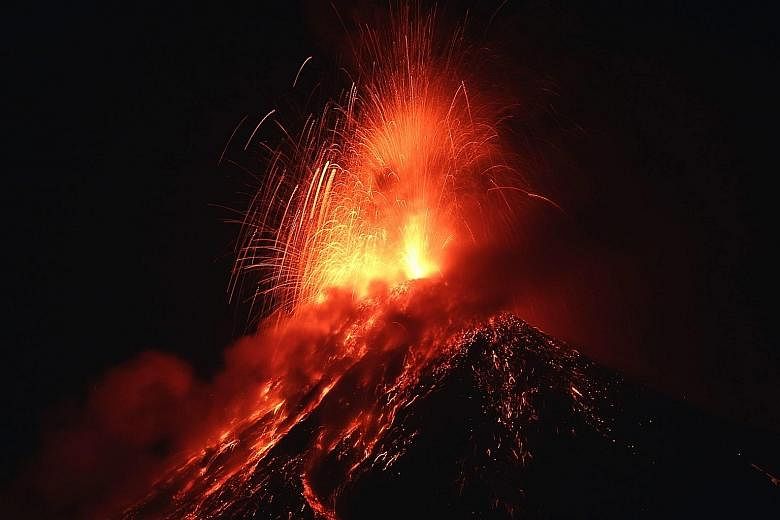 The Volcan de Fuego, or Volcano of Fire, in Alotenango, Guatemala, is one of the most active ones in the South American country. Its first eruption of the year on Wednesday generated a column of grey ash 5,500m above sea level, the National Institute