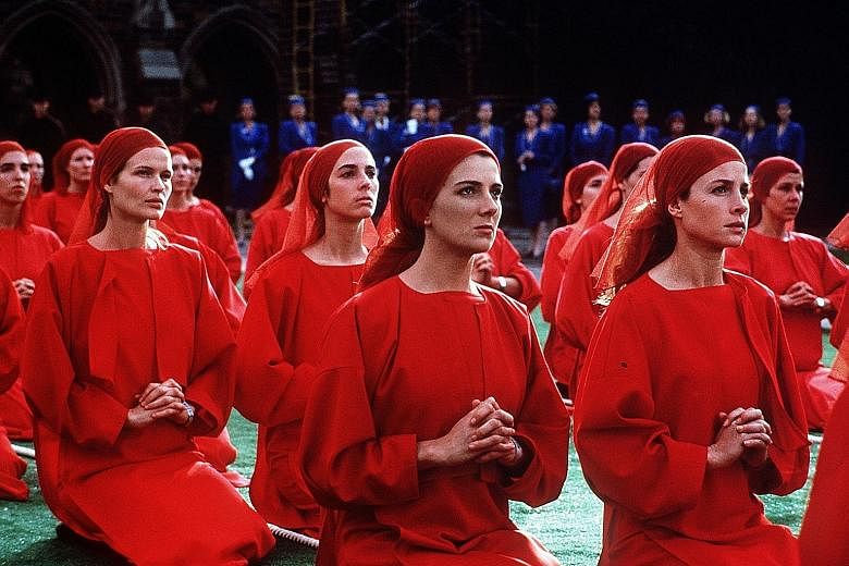 The Handmaid's Tale, which was made into a movie (above) in 1990, takes place in near-future New England as a totalitarian regime takes power and strips women of their civil rights.