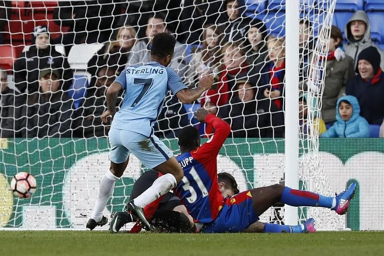 Manchester City's Raheem Sterling nets the 43rd-minute opener against Crystal Palace. City ran out comfortable 3-0 winners in the 4th round of the FA Cup and next face West Ham away in the Premier League